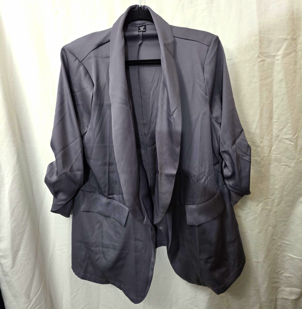 SHEIN CURVE Women's Gray Open Front Ruched Long Blazer Jacket 1X NWOT
